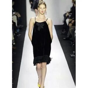 DVF Diane Von Furstenberg Elicia Black Velvet Silk Blend Lace Fringe Hem Dress 2